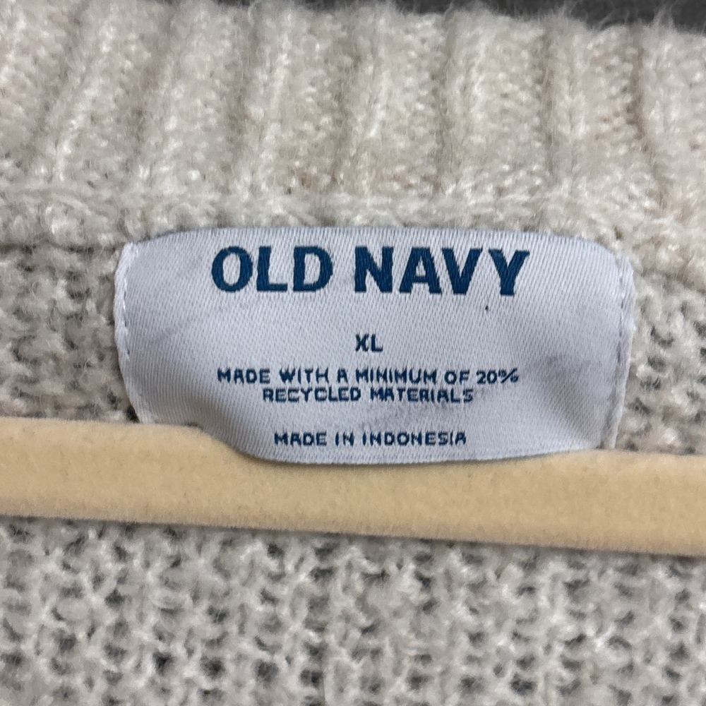Old Navy Cardigan XL Beige Wool Blend Cable Knit Chunky Fisherman Sweater Crop - Picture 4 of 10